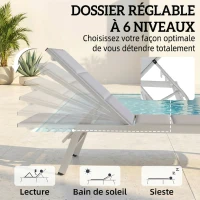 Outsunny Bain de Soleil en Aluminium Léger, Dossier Réglable 6 Positions, Rembourrage Intégré, 64x181x90cm, Gris Clair(m-4)
