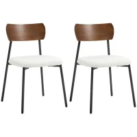 HOMCOM Lot de 2 chaises de salle à manger avec assise effet bouclette, dossier courbé effet bois, intérieur, crème(m-11)