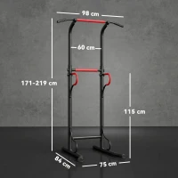 HOMCOM Barra de Elevações com Altura Ajustável Estação de Flexões Máquina de Elevações Multifuncional para Treino de Força 98x84x171-219 cm Preto(m-3)