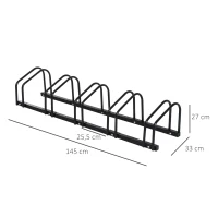 HOMCOM Bike Stand Parking Rack Floor or Wall Mount Bicycle Cycle Storage Locking Stand 135L x 33W x 27H (5 Racks, Black)(m-3)