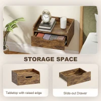 HOMCOM Floating Nightstands Set of 2, Wall Mounted Bedside Table with Drawer for Bedroom, Rustic Brown(m-6)