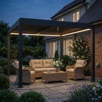 Outsunny Pergolă 3x3 m acoperiș terasă din aluminiu cu iluminare LED, telecomandă, acoperiș cu lamele reglabil(m-2)