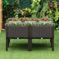 Outsunny Jardinière sur Pieds carré Potager dim. 80L x 80l x 44H cm Inserts d'irrigation Inclus PP Imitation rotin tressé Chocolat(m-10)