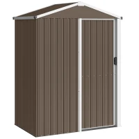 Outsunny Casetta da Giardino in Acciaio 1.1m² con Porta Scorrevole Bloccabile, 136x87x179 cm, Marrone(m-1)