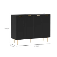 HOMCOM Sideboard Buffet Cabinet, Modern Kitchen Storage Cabinet with 4 Doors and Adjustable Shelves Black(m-3)