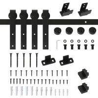 HOMCOM Ferragens Portas de Correr 200 cm Kit para Porta de Correr Dupla Largura 50 cm Aço Carbono Preto(m-10)
