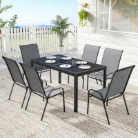 Outsunny Conjunto de Mesa e Cadeiras Jardim de 7 Peças com Mesa Metálica Efeito Madeira e 6 Cadeiras Empilháveis Cinza Misto(m-10)