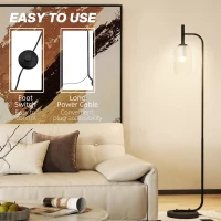 HOMCOM Floor Lamp for Living Room with Glass Lampshade, Modern Standing Lamp with Foot Switch for Bedroom, Bulb not Included, Black(m-5)