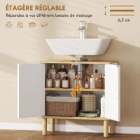 HOMCOM Meuble sous lavabo, meuble de salle de bain avec 2 portes et étagère réglable, 60 x 30 x 61 cm, blanc(m-6)