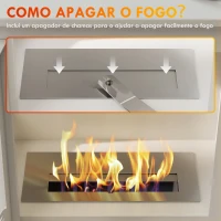 HOMCOM Lareira Bioetanol 7000BTU com Apagador de Aço Inoxidável Depósito de 1,2L Tempo de Combustão 3h para Interiores 20-25 m² 39x26x54 cm Branco(m-5)