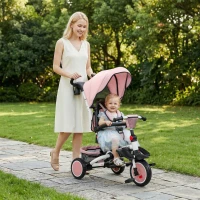 AIYAPLAY Triciclo Evolutivo 6 em 1 Dobrável Assento Giratório 360° Barra Parental Encosto Reclinável Toldo Rosa(m-2)
