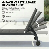 Outsunny Sonnenliege Atmungsaktive Gartenliege mit 6-fach Verstellbar Rückenlehne Rädern Aluminiumrahmen Dunkelgrau(m-4)
