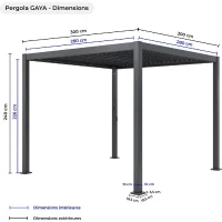 Pergola bioclimatique GAYA - Structure en aluminium et en acier - 290x290xH240 cm - Gris(m-4)