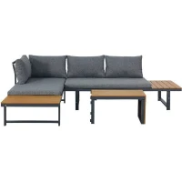 Salon de jardin BORA en aluminium 4 personnes - Modulable en canapé ou en transats(m-1)