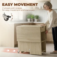 HOMCOM Opvouwbare eettafel voor 2-4 personen, verrijdbare tafel met open vak en lade, ideaal voor kleine ruimtes, natuur(m-6)