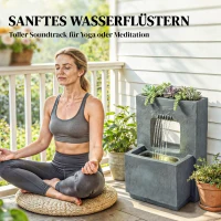 Outsunny Springbrunnen 2-stufig Gartenbrunnen mit LED Beleuchtung Pflanzkübel Pumpe Steinoptik, Verstellbar 45 x 31,5 x 58,5 cm(m-7)