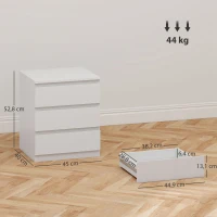 HOMCOM Cómoda com 3 Gavetas com Fecho Suave para Quarto Escritório Estilo Moderno 45x40x52,8 cm Branco(m-3)