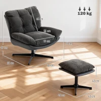 HOMCOM Accent Chair with Footstool, Swivel Lounge Chair with Chenille Upholstery, Metal Base, Dark Grey(m-3)