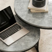 HOMCOM Set of Two Cement-Effect Stacking Tables - Grey(m-9)