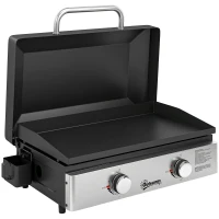 Outsunny 2 Burner Grill Griddle, Portable Gas Plancha, 6 kW, Tabletop Gas BBQ with Grease Cup for Camping Picnic Patios, Black(m-1)