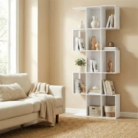 HOMCOM Estante de 5 Níveis Estante de Livros Estreita Estante em Forma de S 80x24x200 cm Branco com Efeito Madeira(m-9)