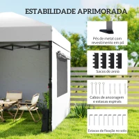 Outsunny Tenda Dobrável 3x3 m Pop-up com 3 Paredes Laterais 2 Janelas em Malha UPF50+ Altura Ajustável 3 Níveis Branco(m-6)
