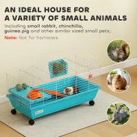 PawHut Small Animal Cage Rabbit Guinea Pigs Chinchillas Cage with Wheels Water Bottle(m-4)