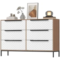 HOMCOM Cómoda com 6 Gavetas de Tecido Frentes com Padrão de Diamante Móvel de Arrumação 117,5x30x73,5 cm Madeira e Branco(m-11)