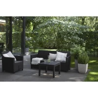 Salon de jardin modulable en résine imitation rotin tressé - Noir - KETER - 4 personnes - MARIE(m-4)