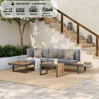 Salon de jardin BORA en aluminium 4 personnes - Modulable en canapé ou en transats(m-2)
