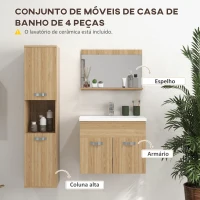 kleankin Conjunto de Móveis Casa de Banho 3 Peças com Espelho Móvel com Lavatório Cerâmico e Coluna de Casa de Banho Madeira(m-4)