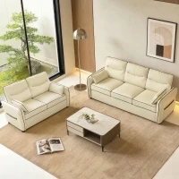 HOMCOM Poltrona Sala de Estar Estofada em Couro Sintético Poltrona Relax Moderna com Assento Largo Acolchoado Espesso 80x81x90 cm Bege(m-7)