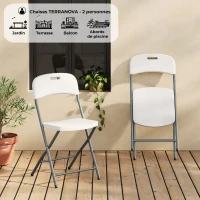 Lot de 2 chaises de réception pliantes - TERRANOVA - 48x44,5xH86 cm - Structure en acier et assise en Polyéthylene PEHD - Blanc(m-2)