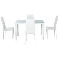 Homcom Set Dining Alb Modern – Masa + 4 Scaune Tapitate pentru 4 Persoane(m-21)