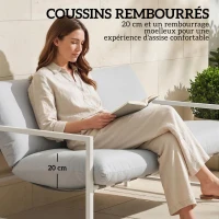 Outsunny Salon de Jardin Extérieur 2 Pièces, Canapé avec Coussins, Table Basse en Verre Trempé Marbré 3D, 125x80x64cm, Gris Clair(m-5)