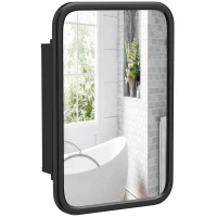 HOMCOM Bathroom Wall Cabinet with Tempered Mirror Metal Bathroom Mirror Cabinet with 3 Shelves Black(m-10)