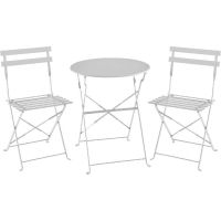 Set bistrot 2 personnes - Table ronde pliante 60 cm + 2 chaises - Acier thermolaqué - Gris