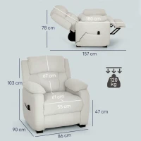 HOMCOM Poltrona Reclinabile 150° Effetto Velluto con Poggiapiedi, Telecomando e Tasca Laterale, 96x90x103 cm, Beige(m-3)