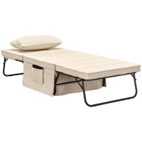 HOMCOM Sofá Cama 4 em 1  Estofado em Linho com Encosto Ajustável em 5 Níveis e Almofada Acolchoada  75x80x74 cm Creme(m-1)