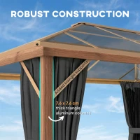 Outsunny Pawilon ogrodowy 4x3m aluminiowy z dachem z poliwęglanu 6 mm, moskitiera, 4 zasłony, imitacja drewna, naturalne drewno(m-5)