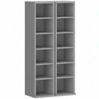 HOMCOM Set of 2 CD Media Display Shelf Unit Tower Rack with Adjustable Shelves, Light Grey(m-1)