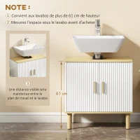 HOMCOM Meuble sous lavabo, meuble de salle de bain avec 2 portes et étagère réglable, 60 x 30 x 61 cm, blanc(m-5)
