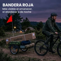 SPORTNOW Remolque de Bicicleta para Carga 40 kg Carro de Mano de Acero con Bandera Roja Ruedas de 16 Pulgadas 145x60x42 cm Negro(m-8)