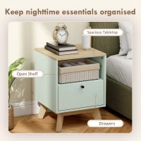 HOMCOM Modern Nightstand Set of 2, Bedside Table with Drawer and Open Shelf, Side End Table for Bedroom, Light Green(m-5)