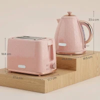 HOMCOM 1.7L 3000W Fast Boil Kettle & 2 Slice Toaster Set, Kettle and Toaster Set with Auto Shut Off, Browning Controls, Light Pink(m-3)