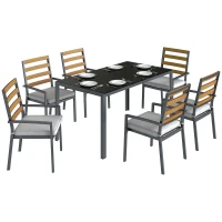 Outsunny Set da Pranzo da Giardino 7 Pezzi con Tavolo e 6 Sedie, Nero(m-11)