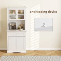 HOMCOM 4-Door Kitchen Cupboard with Drawer, Freestanding Kitchen Cabinet with Glass Doors, Adjustable Shelves and Open Counter, White(m-7)