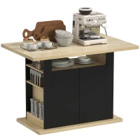 HOMCOM Kitchen Island with Spice Rack, Kitchen Storage with Large Tabletop for 4 People, Adjustable Shelves Black & Natural(m-10)