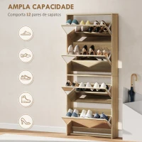 HOMCOM Sapateira Estreita com Espelho 4 Portas Abatíveis para 12 Pares de Sapatos para Espaços Reduzidos 63x17x146 cm Madeira(m-5)
