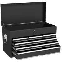 HOMCOM Steel Six Drawer Tool Storage Carry Chest, with Lock and Keys - Black(m-10)